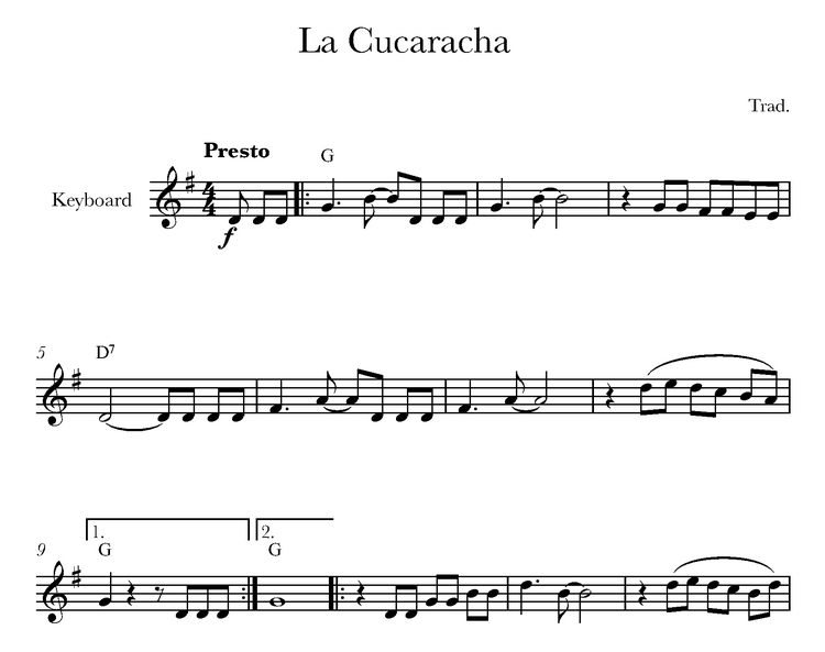 دانلود نت کیبورد (ارگ) La Cucaracha از آهنگساز  محلی